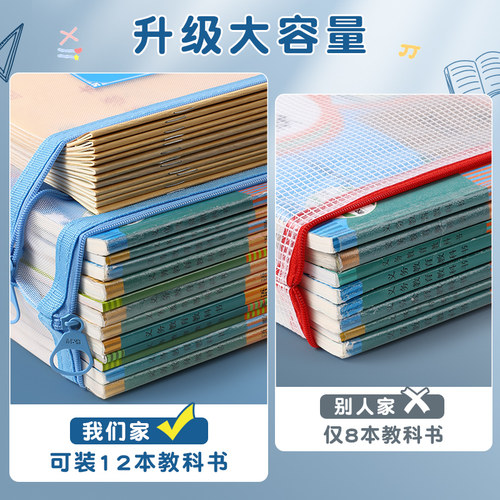 晨光双层加厚科目分类袋小学生学科袋文件袋拉链式学生补习袋语数英科目试卷收纳袋网纱透明学具袋A4档案袋 - 图2