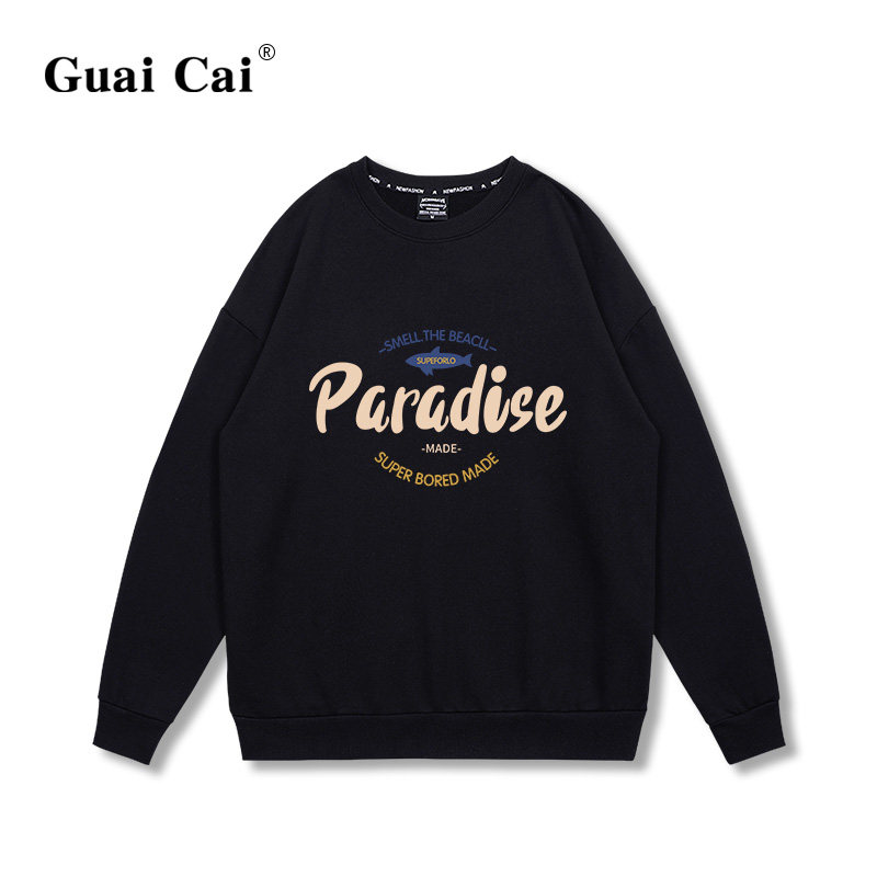 美式藏蓝色圆领宽松2022年新款卫衣 乖才卫衣/绒衫