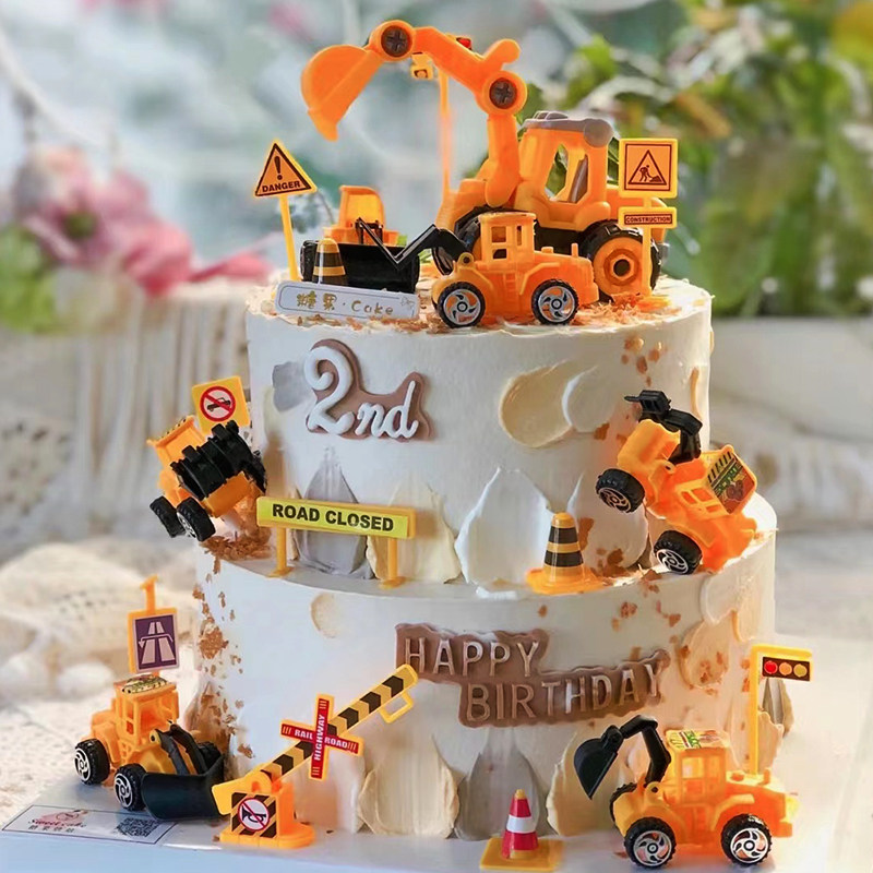 挖掘机蛋糕摆件儿童玩具工程路障挖土机推土机铲土车创意蛋糕装饰,淘宝优惠券,粉丝福利购,淘宝优惠卷