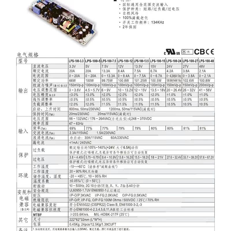 议价明纬100W电源LPS-100 5V12V24V48V 窄条型3.3/7.5/13.5/15/￥ - 图0