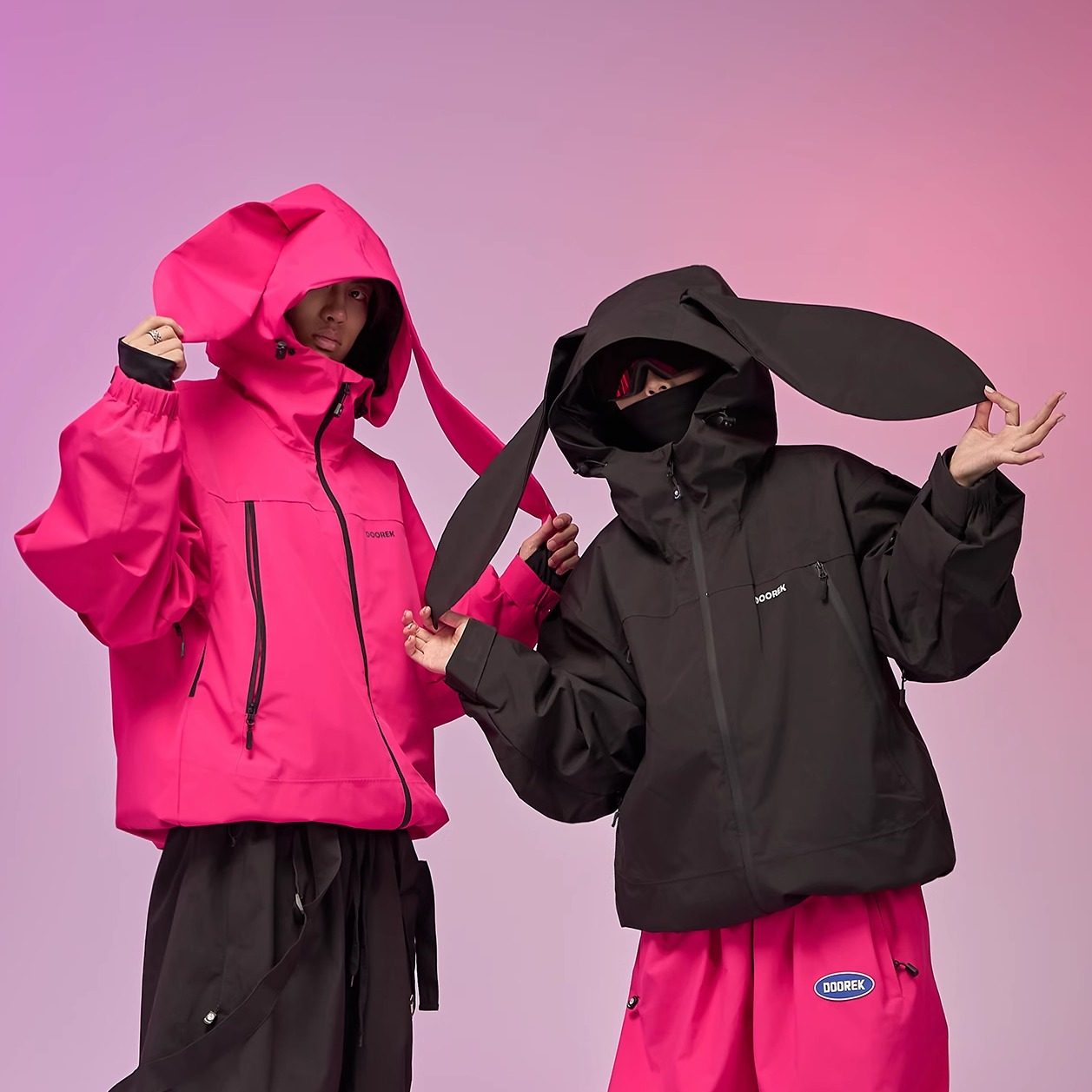 DOOREK可爱兔子滑雪服外套加棉兔耳朵专业防水透气保暖男女同款 - 图1