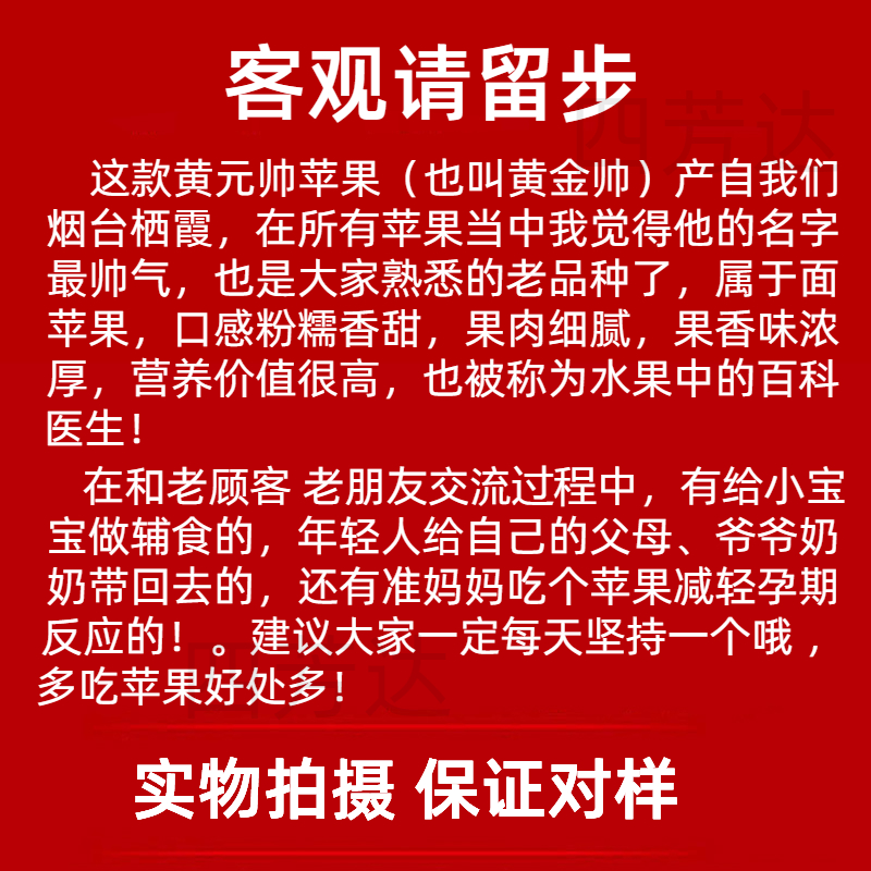 烟台黄元帅苹果黄金帅10斤粉面沙新鲜水果黄香蕉苹果老人孕妇刮泥 - 图0