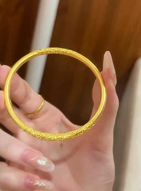 新款古法黄金包银手镯女卷草纹手镯女款送女友强保色不掉色
