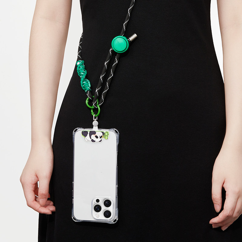 草坪熊猫手机垫片通用360°可旋转斜挎便携可调节挂绳超薄夹片可背链挂手腕款防丢户外百搭出行新款手机绳女,淘宝优惠券,粉丝福利购,淘宝优惠卷