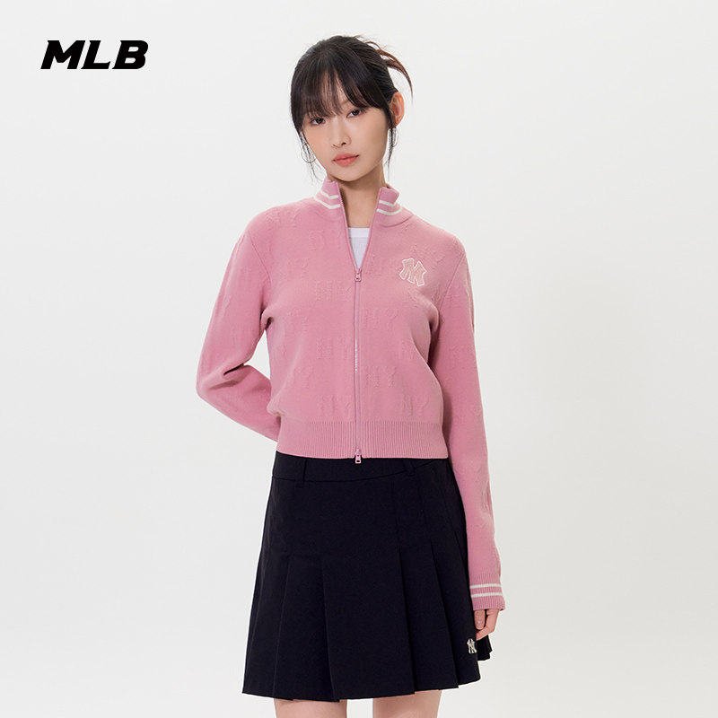 MLB官方 女款时尚短款立体暗纹老花针织开衫25秋季新款KCM01,淘宝优惠券,粉丝福利购,淘宝优惠卷