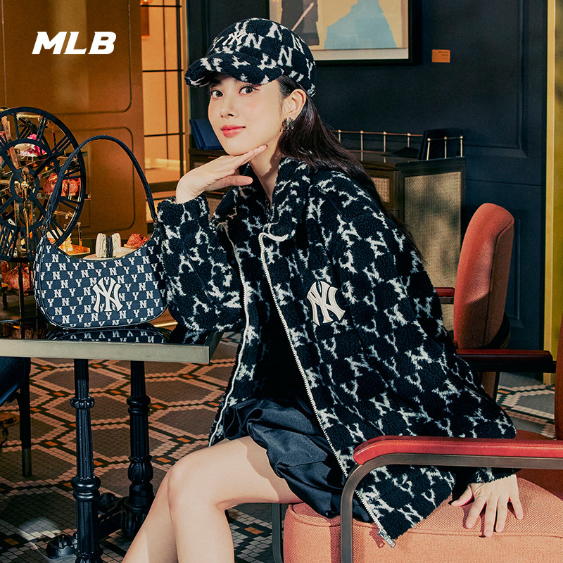 MLB官方 男女情侣仿羊羔绒外套复古老花棉服时尚冬季FDM01,淘宝优惠券,粉丝福利购,淘宝优惠卷