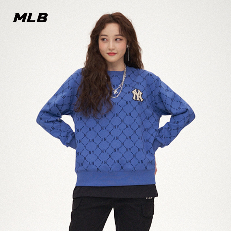 MLB官方男女情侣卫衣复古老花圆领保暖套头宽松休闲秋冬MTM03_虎窝淘