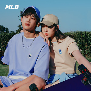 MLB官方 男女情侣运动T恤刺绣logo纯色休闲短袖23夏季TSB02