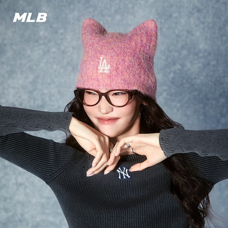 MLB官方KARINA同款保暖针织猫耳帽毛线帽25冬季BNB11/BNV07/BNB16,淘宝优惠券,粉丝福利购,淘宝优惠卷