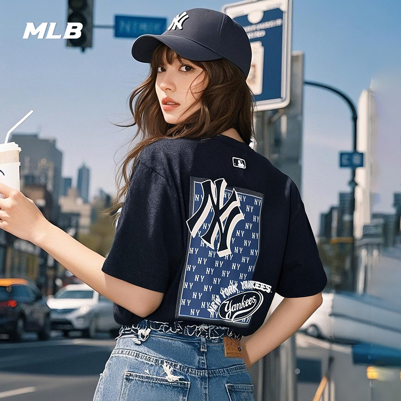 MLB官方 男女情侣印花短袖后背时尚宽松舒适T恤25夏季新款TSM21 - 图1