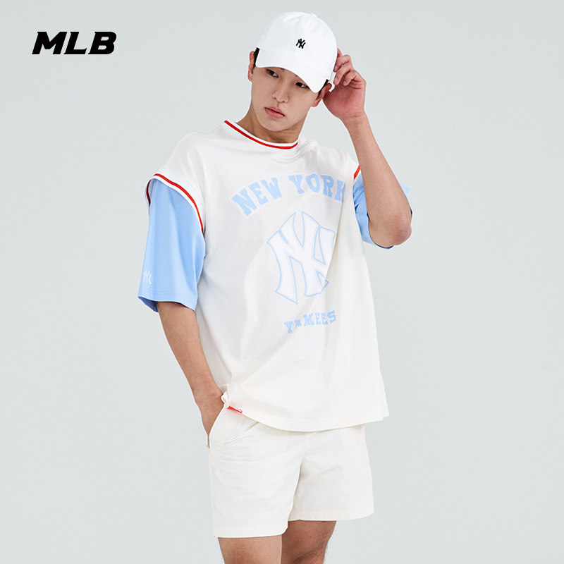 MLB官方男女情侣圆领T恤经典球队短袖运动休闲宽松夏季TSEC8_虎窝淘