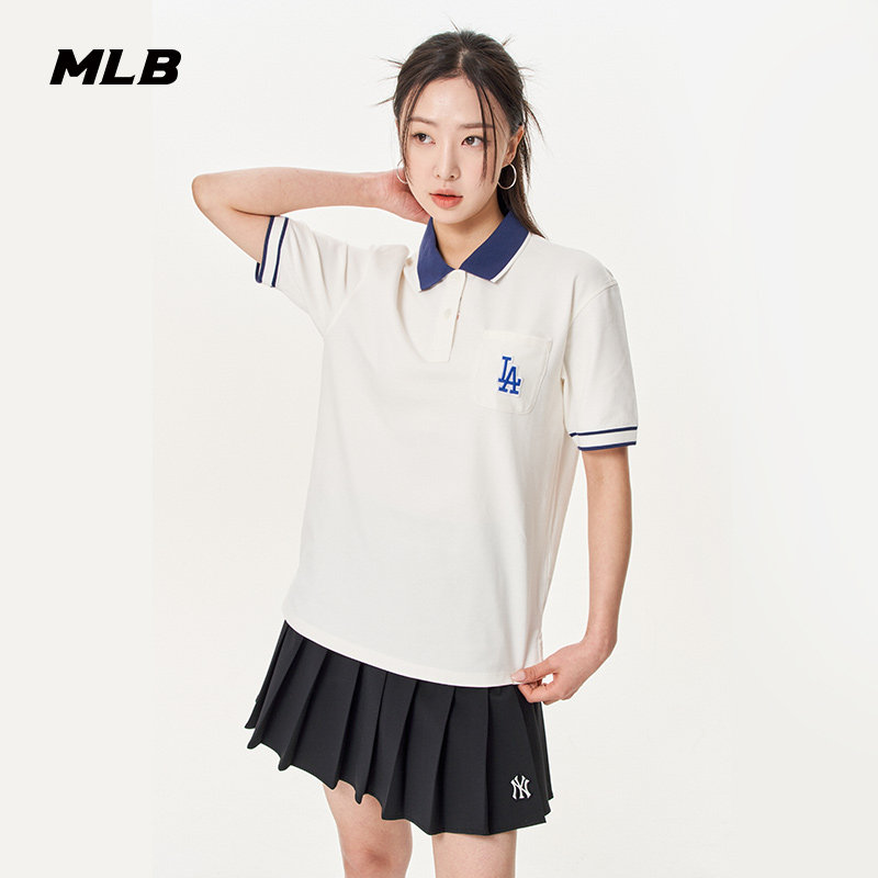 MLB官方女款刺绣logo运动POLO衫T恤休闲短袖23夏季新款PQM04_虎窝淘