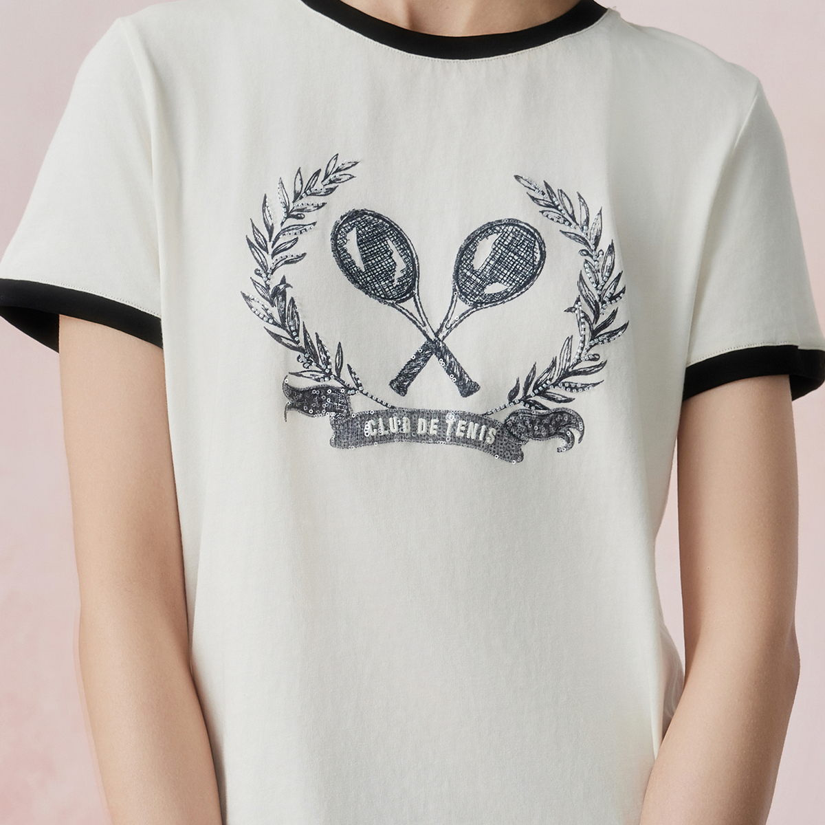 【多元场景】VGRASS女装T恤草地网球2夏季新款白色撞色修身上衣