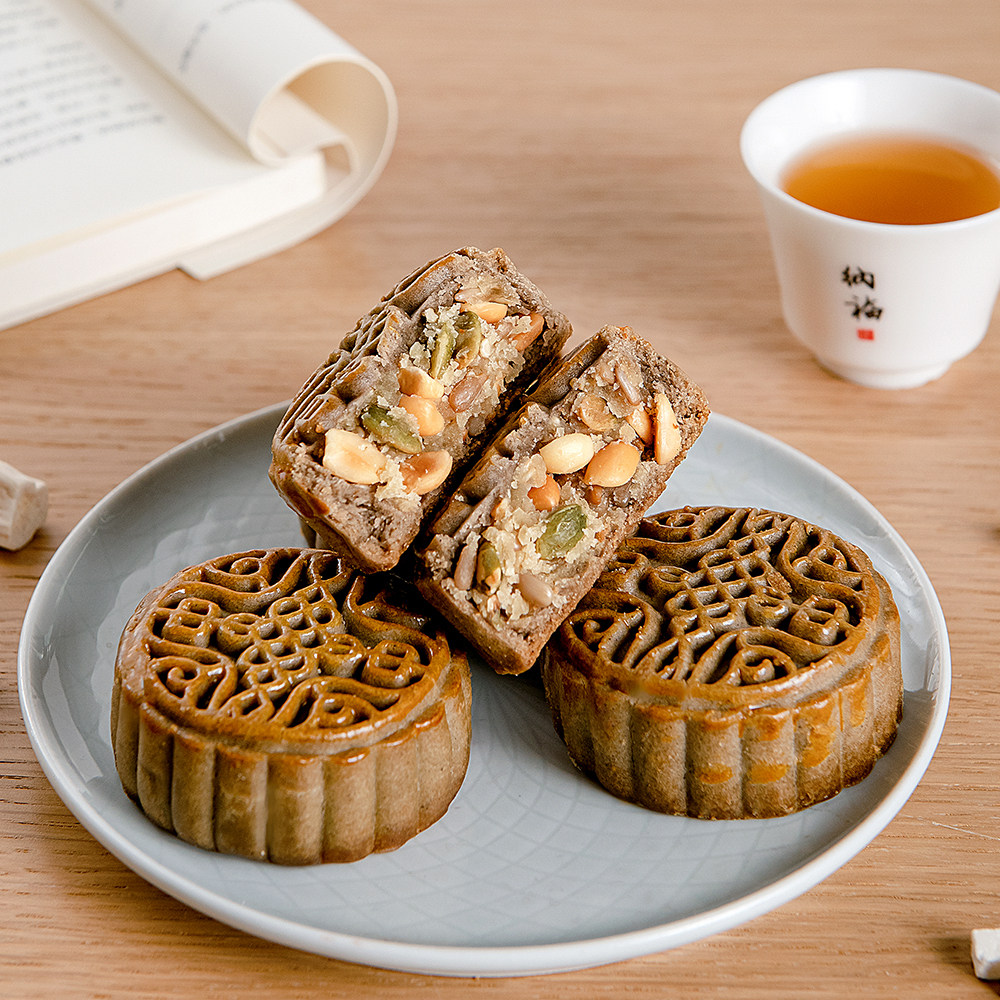 金面杖荞麦粗粮茯苓月饼五仁红豆中秋传统手工广式不添加蔗糖糕点