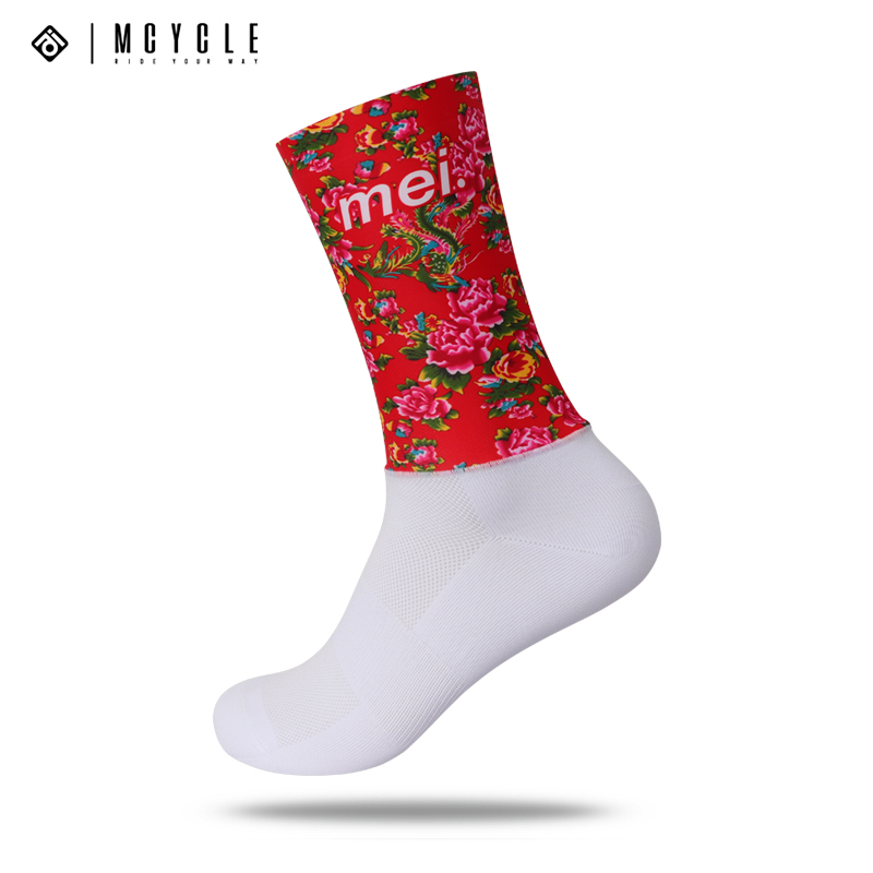 魅骑拼接骑行袜男女公路自行车专业速干透气运动针织花棉袄袜子夏 - 图1