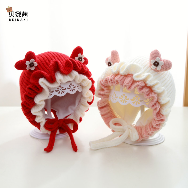 婴儿帽子秋冬季宝宝女孩红色周岁过年帽婴幼儿保暖冬天拜年毛线帽,淘宝优惠券,粉丝福利购,淘宝优惠卷