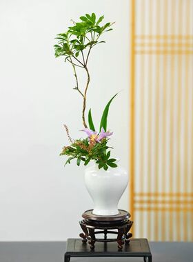 美人肩陶瓷花瓶中式禅意日式花道插花器皿投入花花器桌面摆件装饰