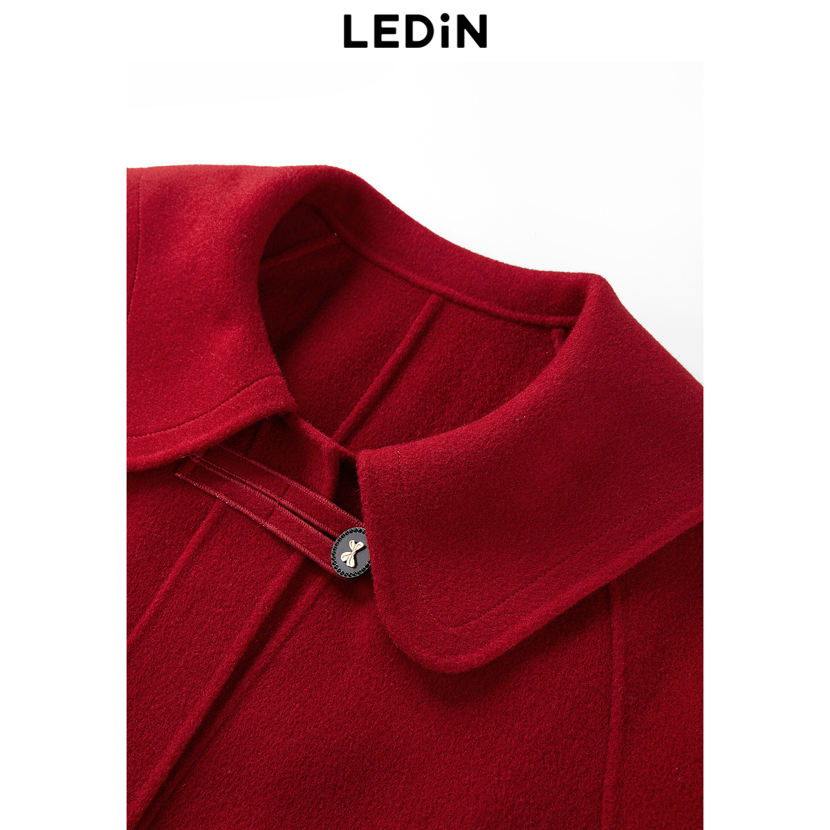 【商场同款】乐町2023冬新款经典复古翻领气质红色大衣C1AAD4260 - 图1