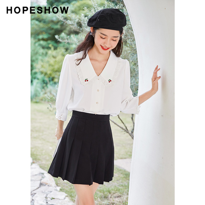 红袖outlets甜系镂空娃娃领白衬衫 红袖outlets店衬衫