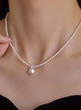 施家高级小米珠项链女2024新款爆款轻奢小众设计颈链春夏毛衣链