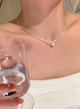 夏日碎银子仿珍珠项链女款2025新款爆款轻奢小众高级感锁骨链颈链