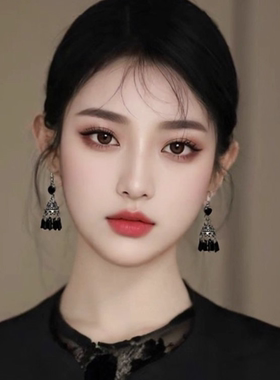 新中式黑色古风耳环女2025新款
