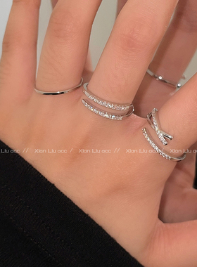 高级感时尚碎钻戒指女款轻奢小众设计个性食指戒精致潮酷首饰指环