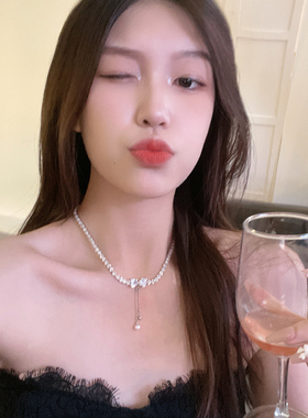 超仙气质锆石蝴蝶结吊坠项链女ins高级感轻奢锁骨链简约百搭时尚