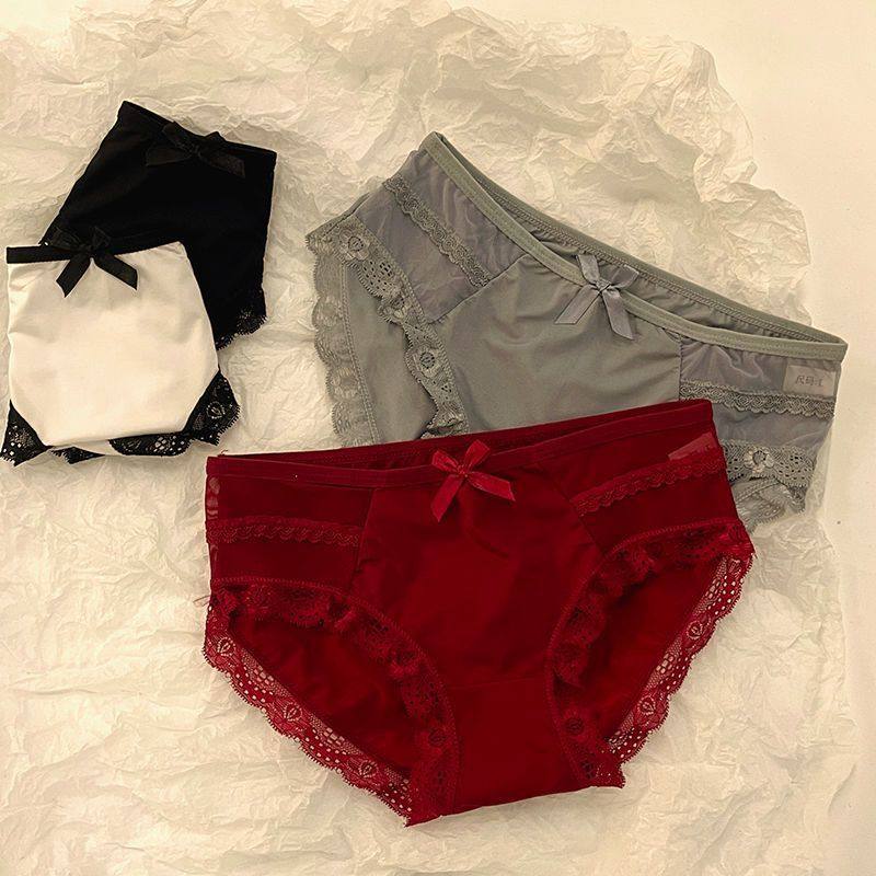 纯欲无痕红色冰丝性感蕾丝低腰诱惑内裤三角裤少女蝴蝶结本命年女,淘宝优惠券,粉丝福利购,淘宝优惠卷