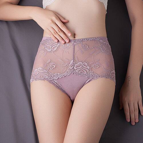 2条装大码中高腰蕾丝内裤女无痕收腹提臀性感透明女士三角裤透气 - 图3