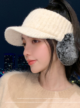 冬季女款显脸小加绒护耳鸭舌帽
