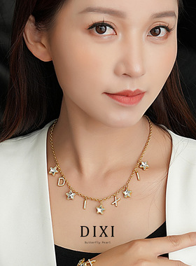 堤喜新款镶钻颈链 英文字母星星 轻奢时尚百搭项链 小众闪耀精致