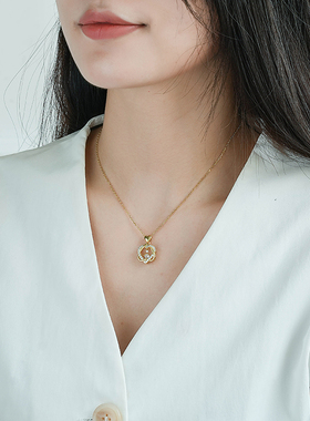 堤喜纯银几何爱心吊坠项链镶钻