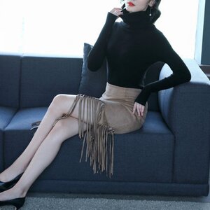 班缇娜时领紧身毛衣套装女2019新款不规则流苏半身裙两件套潮