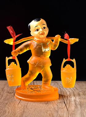 运财童子黄铜挑财摆件