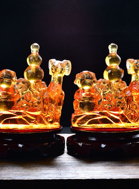 祥安灵阁猪鹊添喜琉璃摆件2026马年东南方位吉祥物喜神位摆设一对