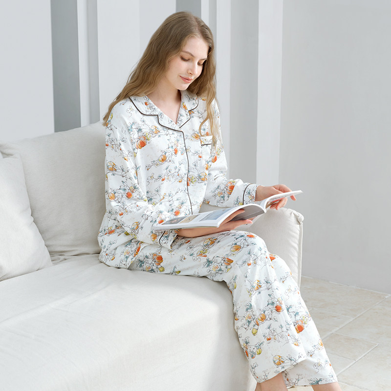 cutelife女士竹长袖喂奶产妇棉睡衣 cutelife家居服套装
