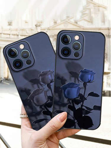 适用苹果16promax手机壳新款幻蓝玫瑰iphone15Pro镜头全包防摔14小众IP13PROMAX高级感男女12潮牌网红超薄 - 图0