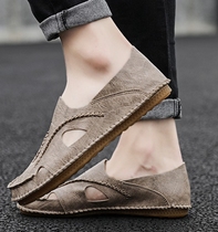 Men Cool Shoes Burken Slippers 2023 New Summer Genuine Leather Soft Bottom Outside Wearing Driving Breathable Casual Beach Shoe Men