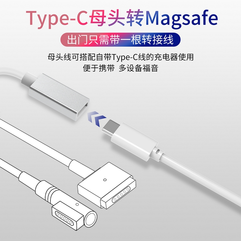 PD快充type-c转magsafe2适用于苹果笔记本电脑充电线macbook air磁吸mac电源线pro数据L/T转换头45w/60w诱骗