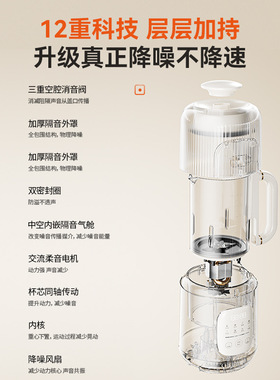 摩动轻音豆浆机1.2L高硼玻璃杯隔音降噪7大功能豆浆米糊榨汁清洗