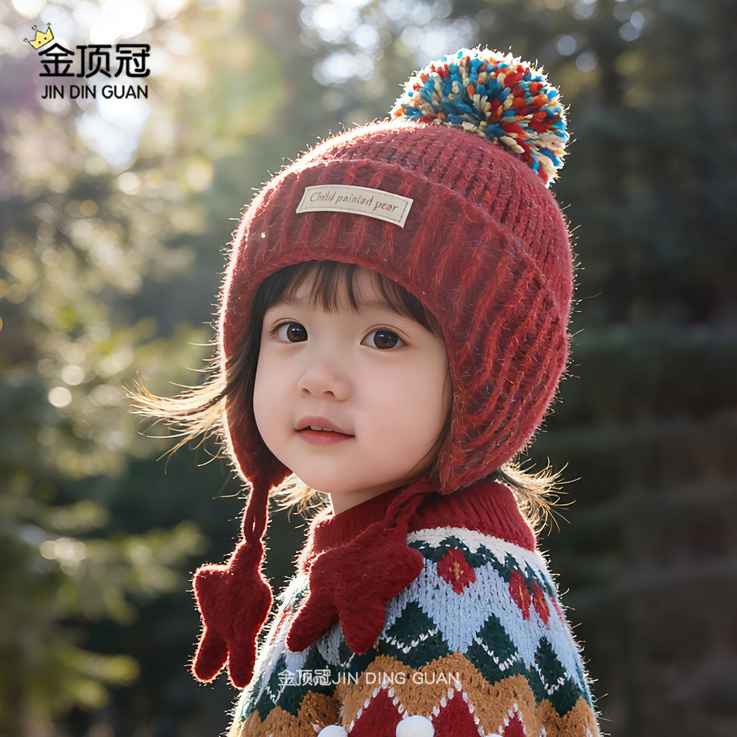 儿童帽子秋冬季保暖针织护耳帽男女宝宝毛线帽红色新年喜庆圣诞帽,淘宝优惠券,粉丝福利购,淘宝优惠卷