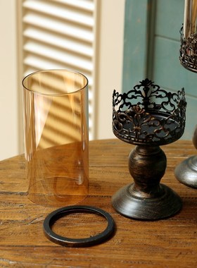 欧式复古铁艺玻j璃烛台摩洛哥风格刷金做旧风灯家居饰品氛围摆件