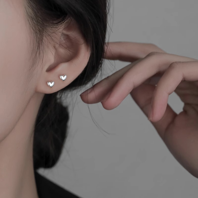 Surprise 999纯银耳钉女养耳洞高级感爱心耳骨钉免摘耳环小众耳饰 - 图1