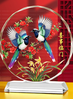 喜上眉梢招财纳福水晶摆件