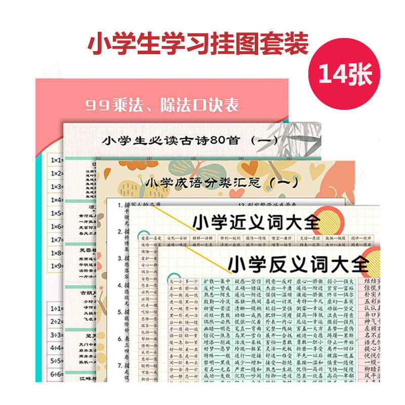 小学生语数外知识点学习挂图套装14 丽瞳玩具玩具挂图/认知卡