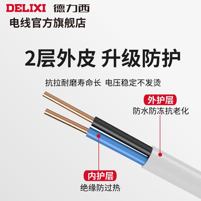 德力西（DELIXI）BVVB护套线二芯4平方铜芯电线硬线家用双股明装 - 图1