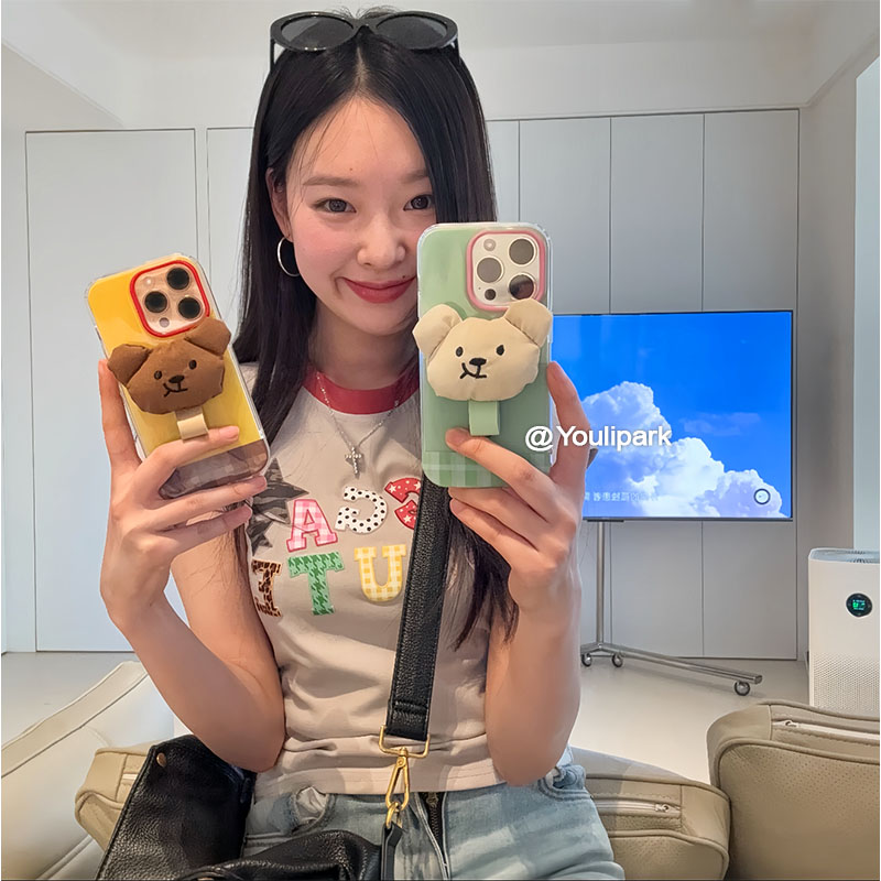 由里公园ins软萌可爱立体小熊指环扣15适用17pro苹果17ProMax手机壳iPhone16全包17新款14Promax保护套13少女 - 图2