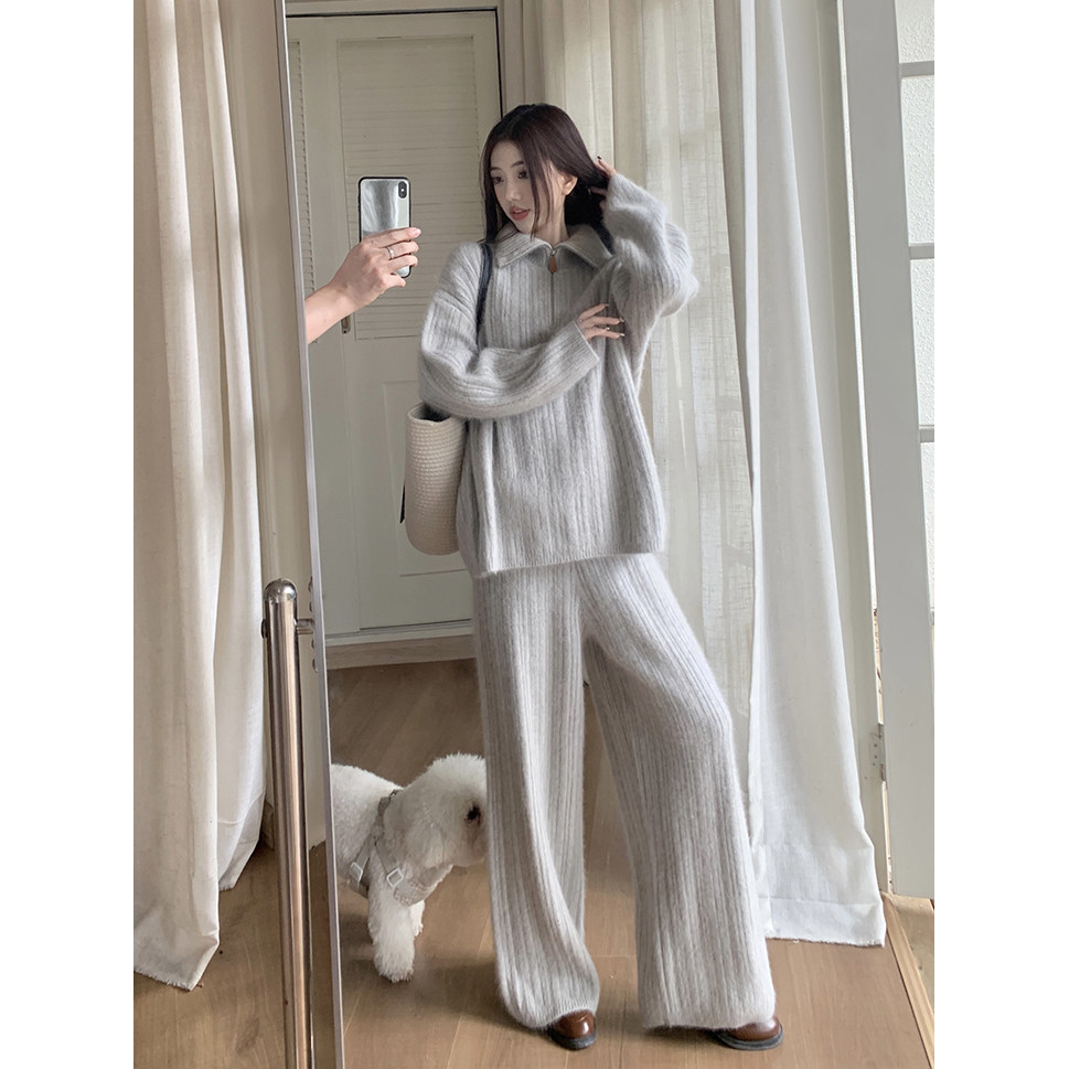 大码女装慵懒风时尚套装秋季新款休闲宽松显瘦毛衣阔腿裤两件套,淘宝优惠券,粉丝福利购,淘宝优惠卷