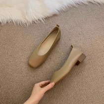 Coarse Heel Single Shoes Woman Autumn Winter 2023 New Soft Bottom One foot Pedal Bean Bean Gentle Late Night Wind Mari Precious Grandma Shoes